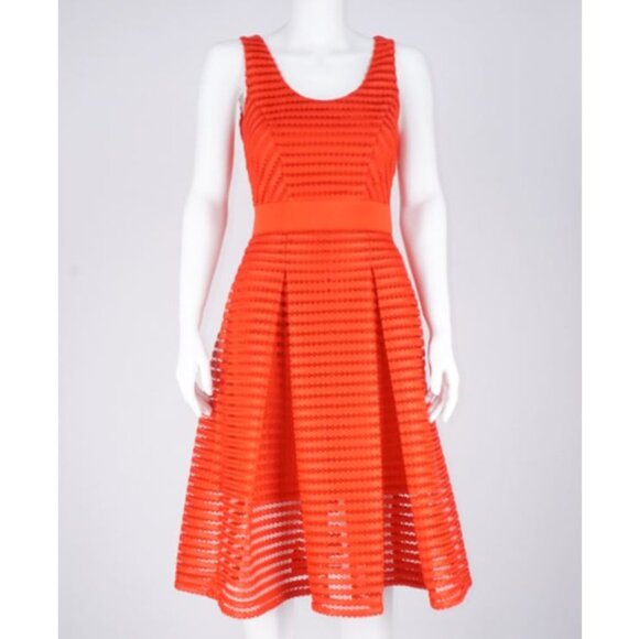 NWT New York & Company Eyelet Midi Tea Dress- Red - Picture 1 of 5